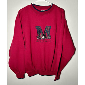 Vintage 1990s Mickey & Co Red Crewneck Sweatshirt with Paisley Logo Sz L